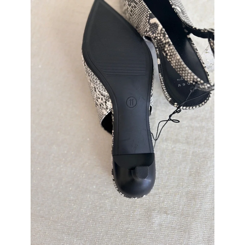 A New Day Samantha Slingback Pumps 11 Black Snakeskin Kitten Heel Pointed Toe